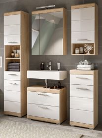 Badm�bel Set 5-teilig Mambo in wei� Hochglanz und Sonoma Eiche Badkombination 164 x 191 cm