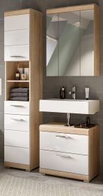 Badm�bel Set 3-teilig Mambo in wei� Hochglanz und Sonoma Eiche Badkombination 112 x 191 cm