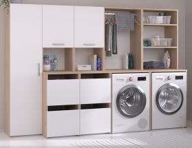 Waschmaschinenschrank Laundry in wei� und Jackson Eiche Set 4-teilig 268 x 184 cm