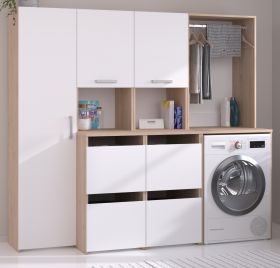 Waschmaschinenschrank Laundry in wei� und Jackson Eiche Set 3-teilig 204 x 184 cm