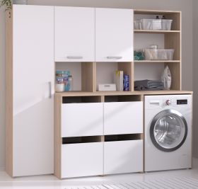 Waschmaschinenschrank Laundry in wei� und Jackson Eiche Set 3-teilig 204 x 184 cm