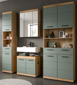 Badm�bel Set 4-teilig Shawn in Salbei und Artisan Eiche Badkombination 200 x 191 cm