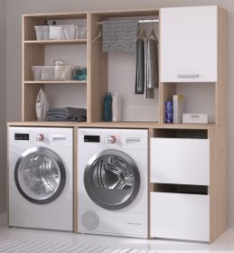Waschmaschinenschrank Laundry4 in wei� und Jackson Eiche Set 3-teilig 175 x 184 cm