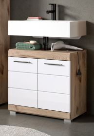 Waschbeckenunterschrank Willow in wei� Hochglanz und Nox Eiche Badschrank 60 cm