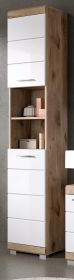 Badezimmer Hochschrank Willow in wei� Hochglanz und Nox Eiche Badschrank 37 x 191 cm