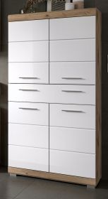 Badezimmer Midischrank Willow in wei� Hochglanz und Nox Eiche Badschrank 74 x 141 cm