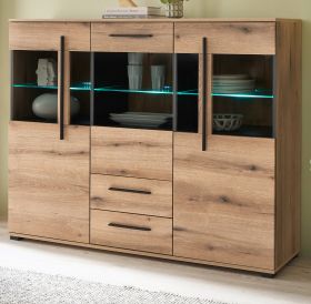 Highboard Design-D in Evoke Eiche Vitrine 160 x 126 cm, mit Soft-Close