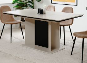 Esstisch Brebbia in sand und schwarz S�ulentisch ausziehbar 160 / 200 x 90 cm