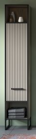 Badezimmer Hochschrank Scana in sand und schwarz Badschrank 30 x 192 cm, Soft-Close