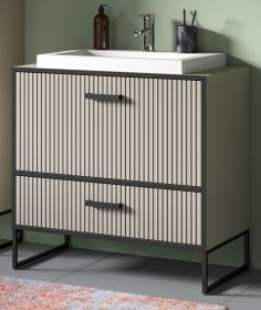 Waschtisch Set Scana in sand und schwarz Waschbeckenunterschrank MIT Waschbecken 80 cm, Soft-Close