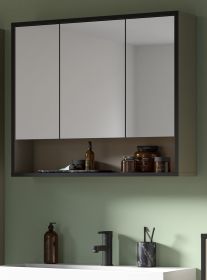 Badezimmer Spiegelschrank Scana in sand und schwarz Badschrank 3-t�rig 80 cm, Soft-Close