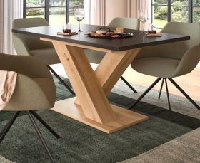 Esstisch Home-X in grau und Artisan Eiche Tisch ausziehbar 150 - 190 cm