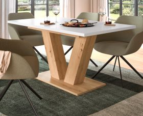 Esstisch Home-X in wei� und Artisan Eiche Tisch ausziehbar 150 - 190 cm