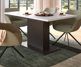 Esstisch Home-X in wei� und grau S�ulentisch ausziehbar 150 - 190 cm