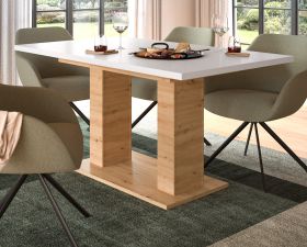 Esstisch Home-X in wei� und Artisan Eiche Tisch ausziehbar 150 - 190 cm