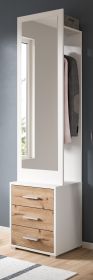 Kompaktgarderobe Pallas in wei� und Nox Eiche Garderobe mit Spiegel 45 x 190 cm