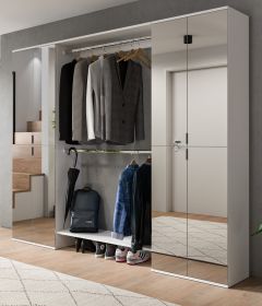 Garderobenschrank mit Spiegelt�r SystemX in wei� Schuhschrank 232 x 193 cm