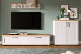 Wohnwand Mirano in wei� L�rche und Eiche Artisan Landhaus Wohnkombination 3-teilig 260 cm