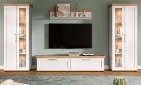 Wohnwand Mirano in wei� L�rche und Eiche Artisan Landhaus Wohnkombination 4-teilig 316 cm