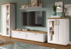 Wohnwand Mirano in wei� L�rche und Eiche Artisan Landhaus Wohnkombination 4-teilig 316 cm