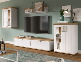 Wohnwand Mirano in wei� L�rche und Eiche Artisan Landhaus Wohnkombination 4-teilig 316 cm
