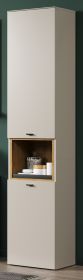 Badezimmer Hochschrank Jardins in Sand / Kaschmir und Eiche, Badschrank 40 x 186 cm mit Soft-Close