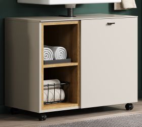 Waschbeckenunterschrank Jardins in Kaschmir / Sand mit Eiche auf Rollen, Breite 80 cm, Soft-Close