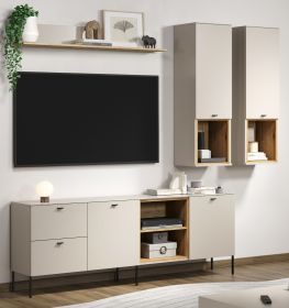 Wohnwand Jardins in Kaschmir Sand und Evoke Eiche, Set 4-teilig 250 x 210 cm mit Soft-Close