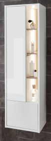 Bad Hochschrank Glide in wei� Hochglanz mit Eiche, H�ngeschrank inkl. Beleuchtung 45 x 150 cm