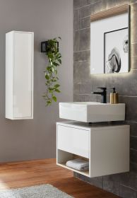 Badm�bel Set 3-teilig Glide in wei� Hochglanz und Eiche mit LED Beleuchtung 100 x 190 cm
