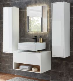 Badm�bel Set 4-teilig Glide in wei� Hochglanz und Eiche mit LED Beleuchtung 160 x 190 cm