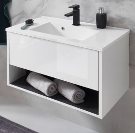 Waschbeckenunterschrank MIT Waschbecken Glide in wei� Hochglanz und grau 80 cm