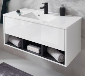 Waschbeckenunterschrank MIT Waschbecken Glide in wei� Hochglanz und grau 100 cm
