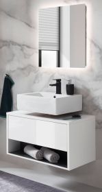 Badm�bel Set 2-teilig Glide in wei� Hochglanz und grau mit LED Beleuchtung 80 x 190 cm