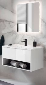 Badm�bel Set Glide in wei� Hochglanz und grau mit Waschbecken und LED Beleuchtung 80 x 190 cm