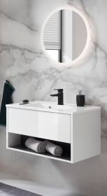 Badm�bel Set Glide in wei� Hochglanz und grau mit Waschbecken und LED Beleuchtung 80 x 190 cm