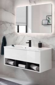 Badm�bel Set Glide in wei� Hochglanz und grau mit Waschbecken und LED Beleuchtung 100 x 190 cm