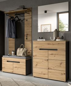 Garderobe Set 4-teilig Cooper in Artisan Eiche und grau 175 cm, Soft-Close