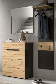 Garderobe Set 3-teilig Cooper in Artisan Eiche und grau 140 cm, Soft-Close