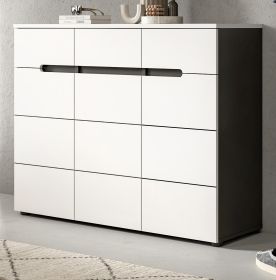 Schuhkommode Cooper Wei� und Basalt Grau 120 x 94 cm, Vollauszug und Soft-Close