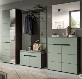 Garderobe Set 5-teilig Cooper in Salbei und Grau 255 cm, Soft-Close