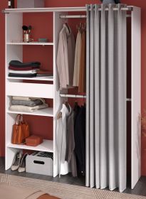Parisot Kleiderschrank Bari1 in wei� und grau Mehrzweckschrank mit Vorhang 143 x 182 cm