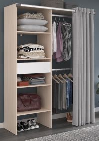 Parisot Kleiderschrank Bari2 in Akazie und grau Mehrzweckschrank mit Vorhang 143 x 182 cm