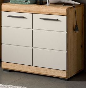 Waschbeckenunterschrank Shawn in Sand Kashmir und Evoke Eiche Badezimmer Unterschrank 60 cm