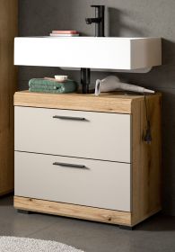 Waschbeckenunterschrank Shawn in Sand Kashmir und Evoke Eiche Badezimmer Unterschrank 60 cm
