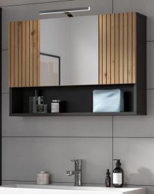 Badezimmer Spiegelschrank Livia in Artisan Eiche und grau Badschrank 3-t�rig 80 x 55 cm