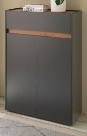 Schuhschrank Center in grau matt und Wotan Eiche Flurkommode 85 x 122 cm
