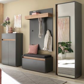 Garderobe Set 5-teilig Center in grau matt und Wotan Eiche Garderobenkombination 265 x 200 cm
