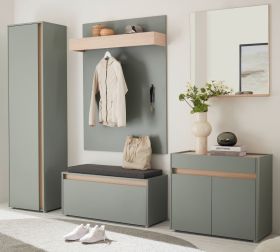 Garderobe Set 6-teilig Center Salbei und Barista Eiche 260 x 200 cm, Komplett-Set inkl. Sitzkissen