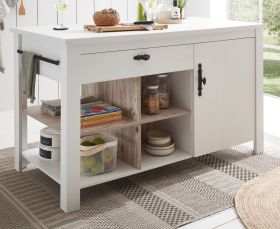 K�cheninsel Rovola in wei� Pinie Landhaus K�chenschrank freistehend 161 x 77 cm, Soft-Close